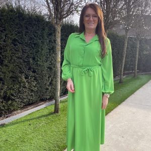 Groen lang kleed met elastiek in de taille
