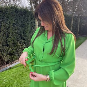 Groen lang kleed met elastiek in de taille