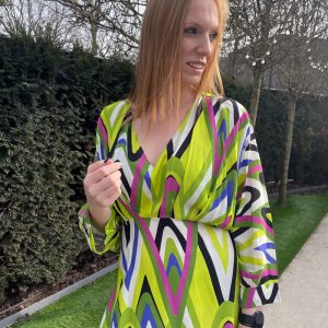Groen kleedje met lange mouwen en print